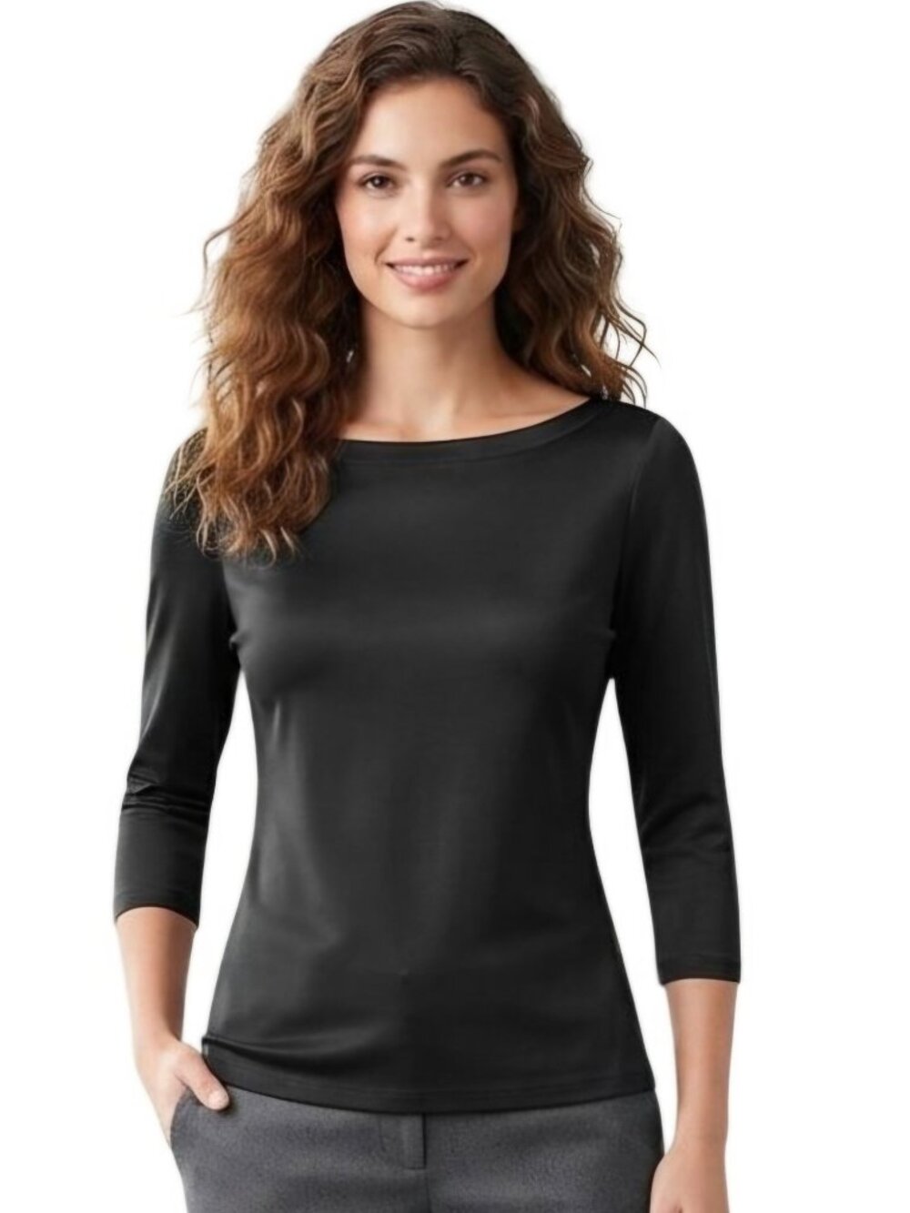 Charter Club Silk Blend Black Boat Neck 3/4 Sleeve Jersey Closet Staple Size M